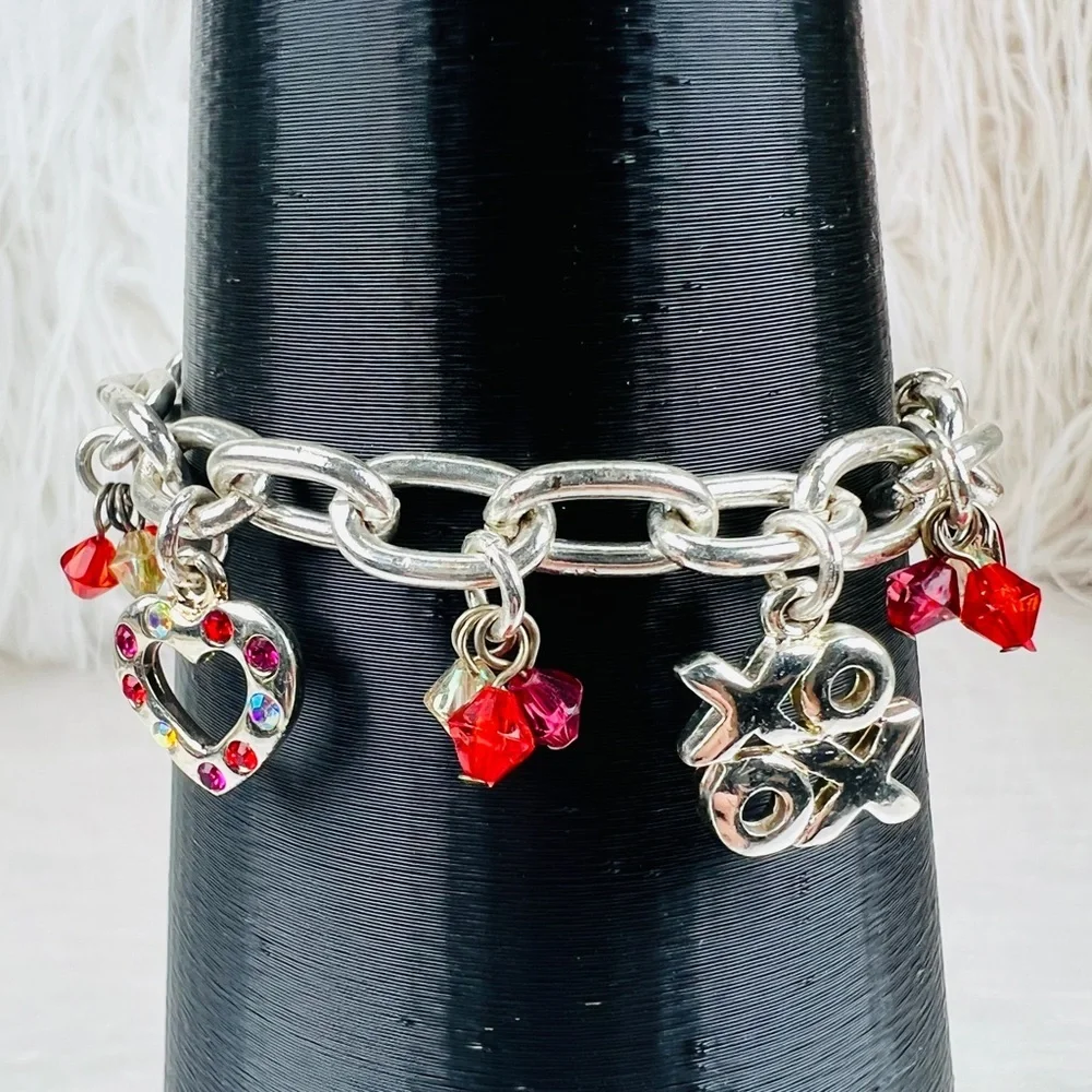 Silvertone and red charm Valentine, be mine heart small costume bracelet